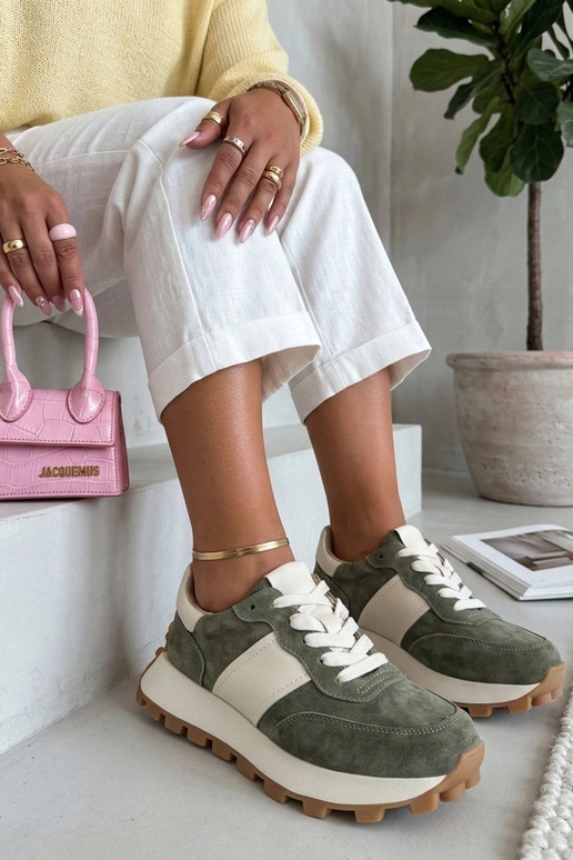 Bottines en cuir vertes à plateforme...