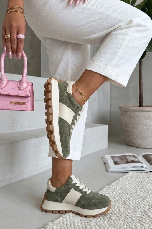 Bottines en cuir vertes à plateforme...