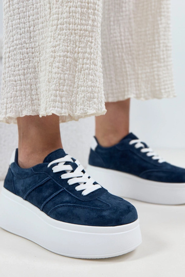 Bottines en cuir bleu foncé à plateforme Cambell 2