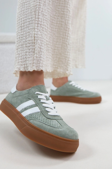 Baskets en cuir vert avec plateforme Cambell 2