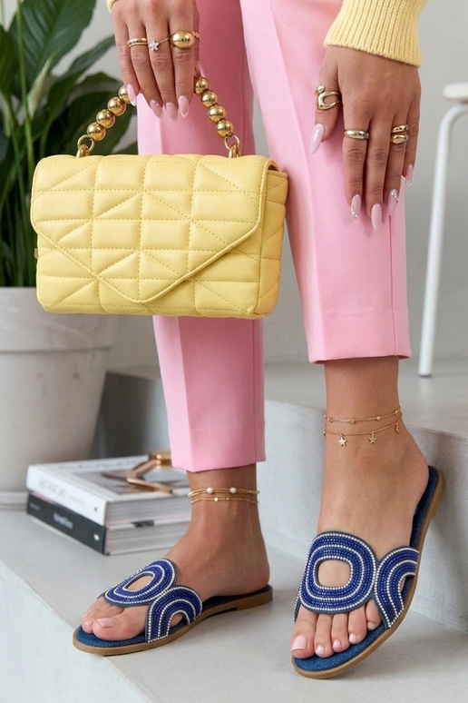 Sabots bleu foncé ornés de strass Olivia