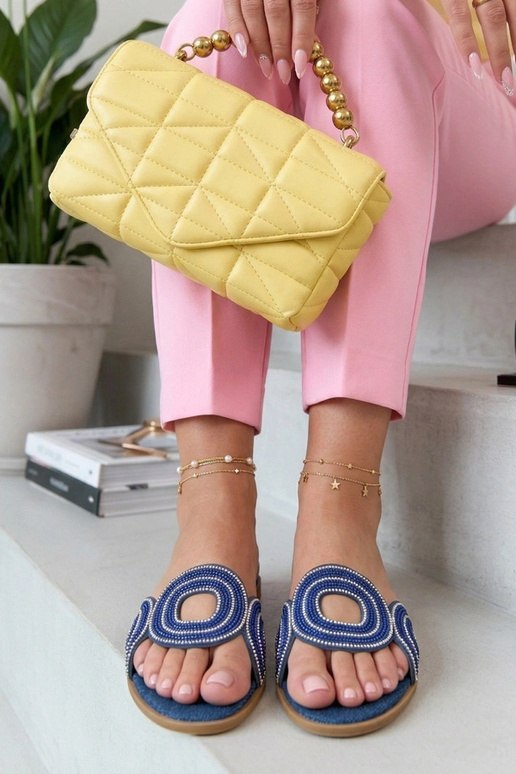 Sabots bleu foncé ornés de strass Olivia