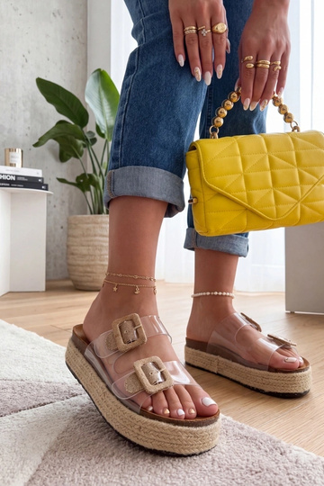 Chaussons marron transparents à semelle épaisse avec détail tressé Léontine