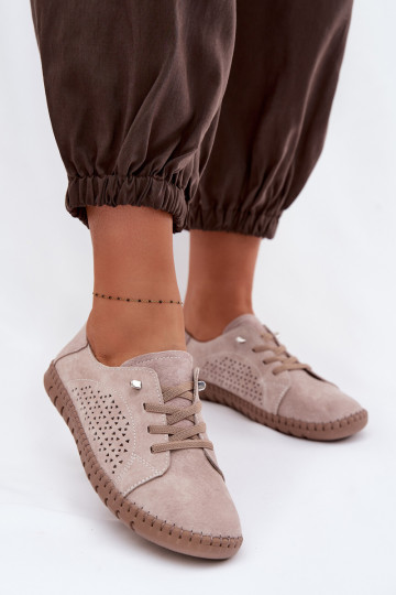 avec des éléments ajourés chaussures FémininActivéturalnego en daimu beige Feliva 2