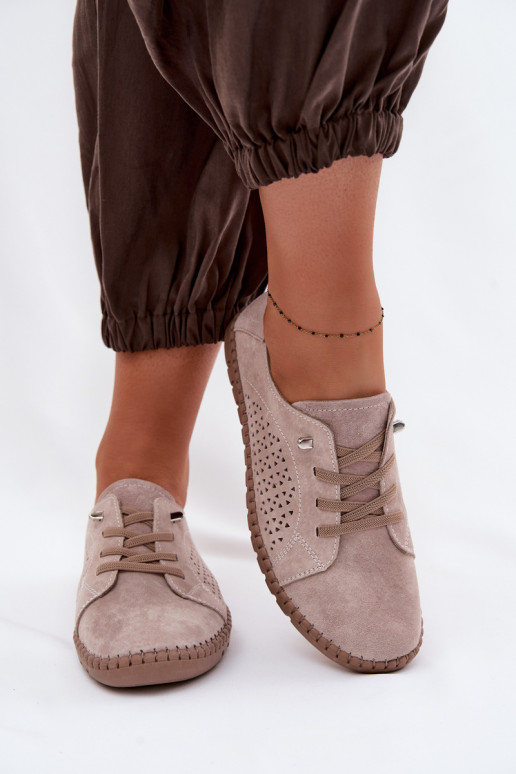 avec des éléments ajourés chaussures FémininActivéturalnego en daimu beige Feliva