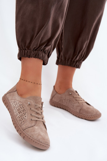 Chaussures pour femmes avec éléments ajourés en daim naturel marron Feliva 2