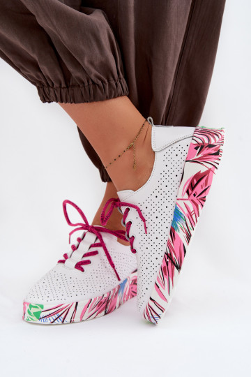 Chaussures en cuir pour femmes avec plateforme à motif rose Femela