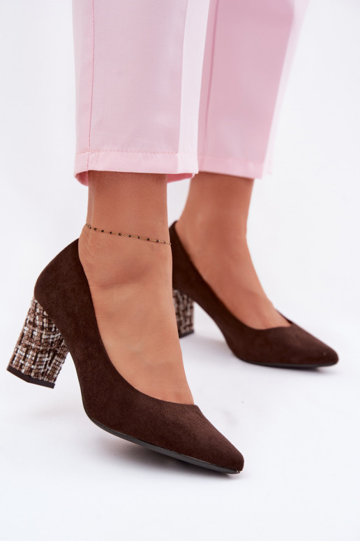 Chaussuresen daim écologiqueu avec un talon élégant Sergio Leone PB414 CzekoladoÀe