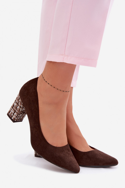 Chaussuresen daim écologiqueu avec un talon élégant Sergio Leone PB414 CzekoladoÀe