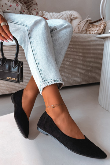 Ballerines isocèleen daim écologiqueu couleur noire Lelisa