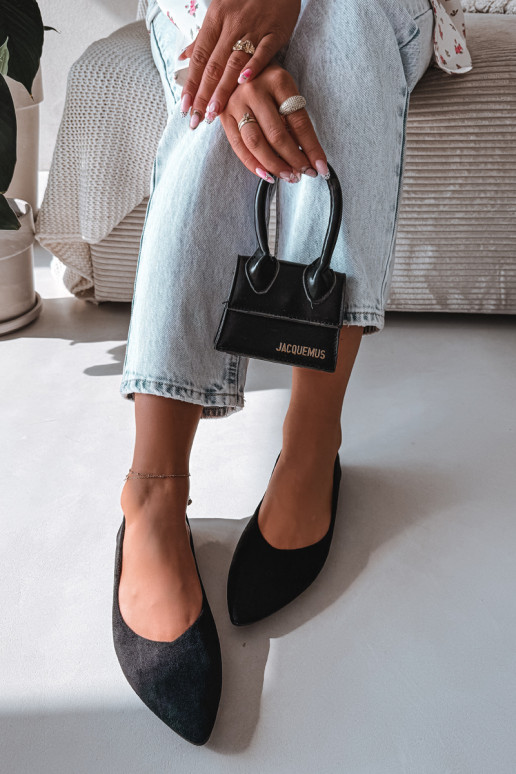 Ballerines isocèleen daim écologiqueu couleur noire Lelisa