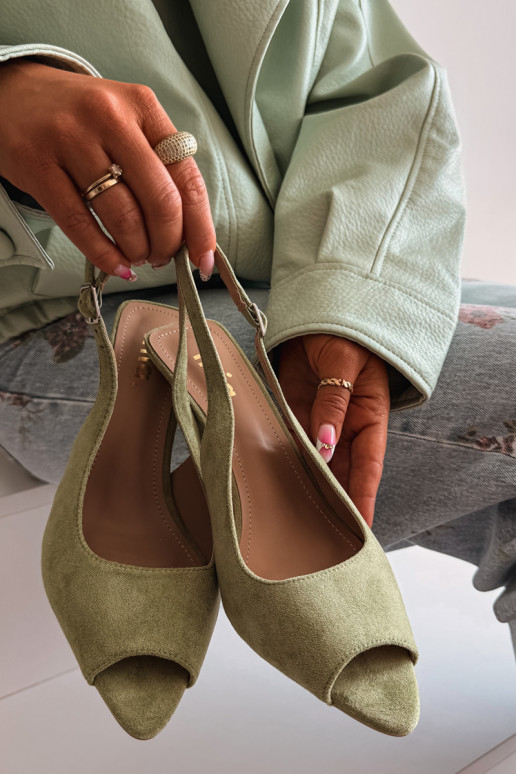 Sandales pour femmes avec des talons fins en daim écologiqueoÀe couleur verte Sevina