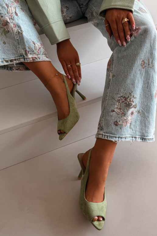 Sandales pour femmes avec des talons fins en daim écologiqueoÀe couleur verte Sevina