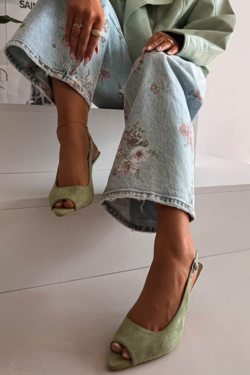 Sandales pour femmes avec des talons fins en daim écologiqueoÀe couleur verte Sevina