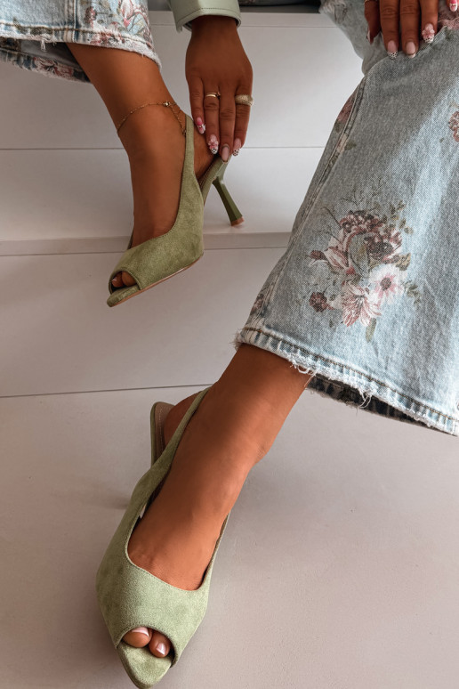 Sandales pour femmes avec des talons fins en daim écologiqueoÀe couleur verte Sevina