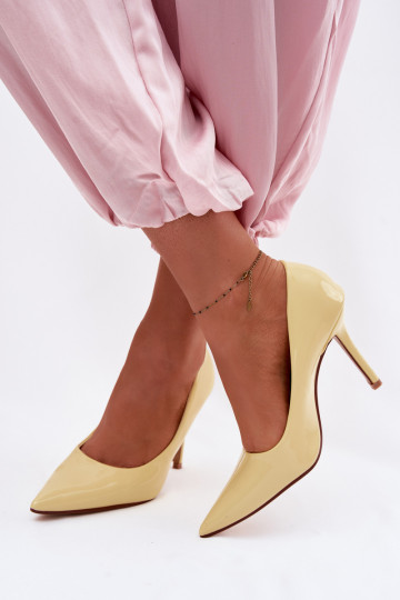 Talons aiguilles vernies classiques en simili cuir jaune Odira 2