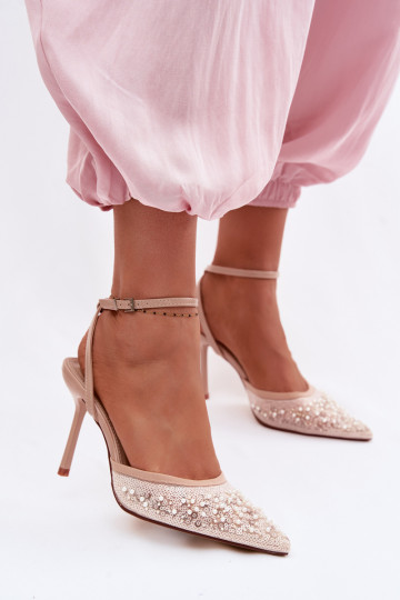 Sandales pour femmes avec des talons fins Décoré de paillettes I couleur corailikami beige Nedira 2