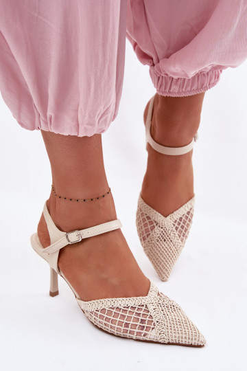 Sandales à motifs avec filet et talons fins couleur ivoire Idira
