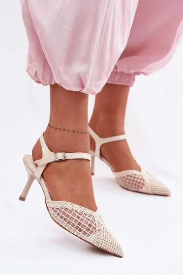 Sandales à motifs avec filet et talons fins couleur ivoire Idira 2