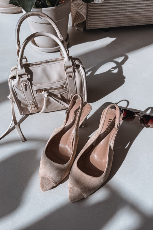 Sandales pour femmes avec des talons fins en daim écologiqueoÀe beige Sevina