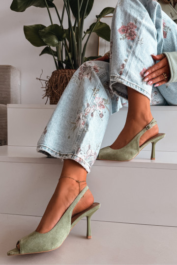 Sandales pour femmes avec des talons fins en daim écologiqueoÀe couleur verte Sevina