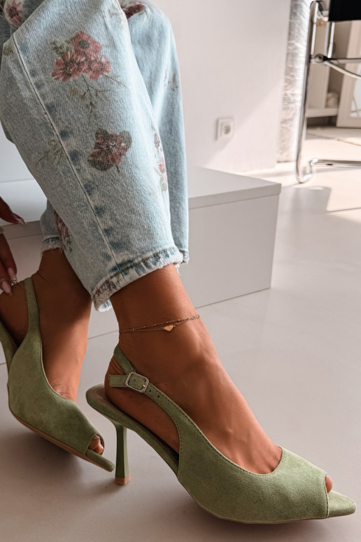 Sandales pour femmes avec des talons fins en daim écologiqueoÀe couleur verte Sevina