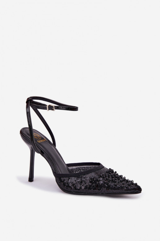 Sandales pour femmes avec des talons fins Décoré de paillettes I couleur corailikami couleur noire Nedira