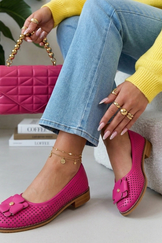 Ballerines en cuir rose ajouré Cambell