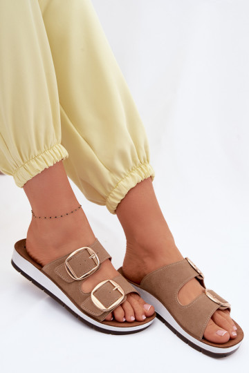 Pantoufles pour femmes avec boucles dorées Inblu CP000061 couleur marron