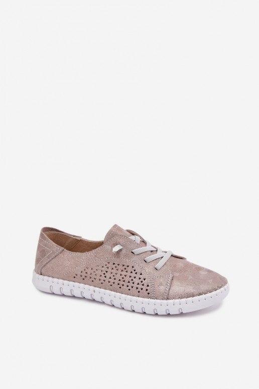 avec des éléments ajourés chaussures FémininActivéturalnego en daimu beige-couleur dorée Feliva
