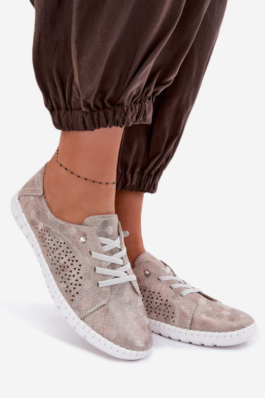 avec des éléments ajourés chaussures FémininActivéturalnego en daimu beige-couleur dorée Feliva