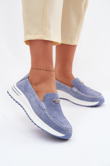 mocassins pour femmesActivéturalnego en daimu couleur bleue Demela