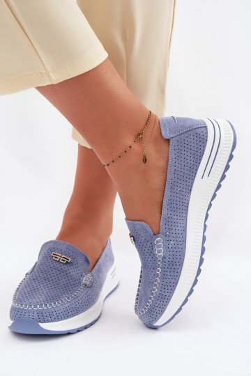 Mocassins en daim pour femmes Demela couleur bleue 2
