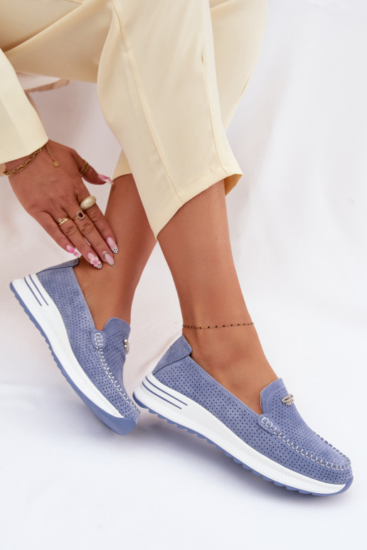 mocassins pour femmesActivéturalnego en daimu couleur bleue Demela