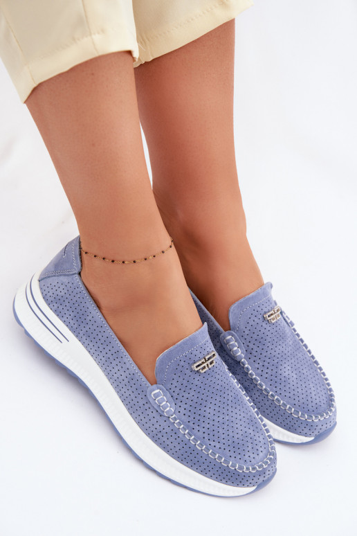 mocassins pour femmesActivéturalnego en daimu couleur bleue Demela