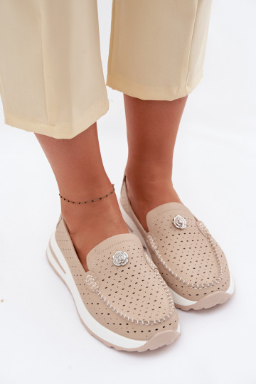 avec des éléments ajourés mocassins pour femmesActivéturalnej Skóry beige Kemela
