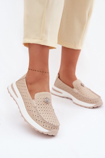 avec des éléments ajourés mocassins pour femmesActivéturalnej Skóry beige Kemela 2