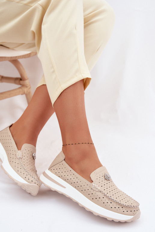 avec des éléments ajourés mocassins pour femmesActivéturalnej Skóry beige Kemela