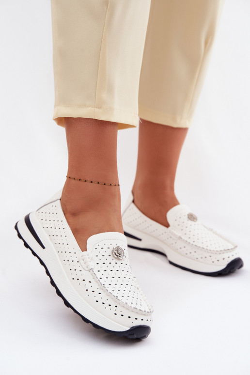 avec des éléments ajourés mocassins pour femmesActivéturalnej Skóry couleur blanche Kemela