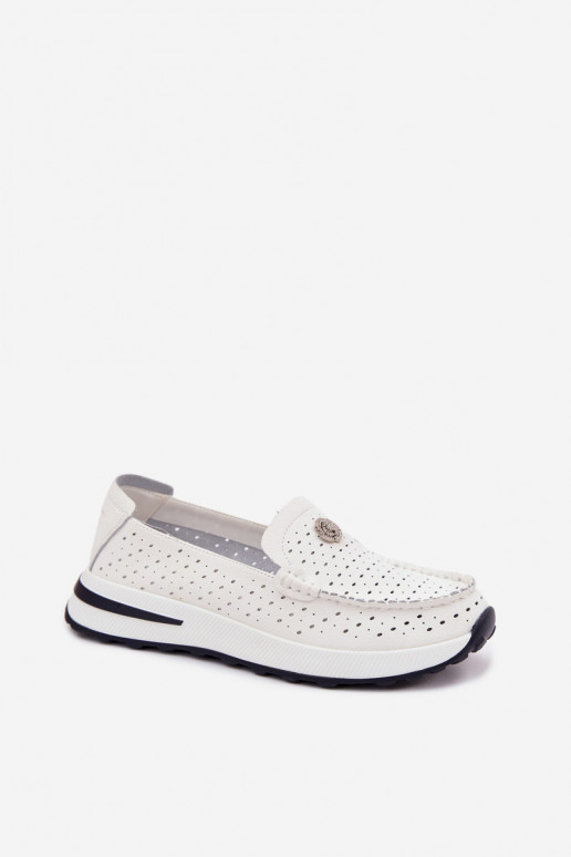 avec des éléments ajourés mocassins pour femmesActivéturalnej Skóry couleur blanche Kemela