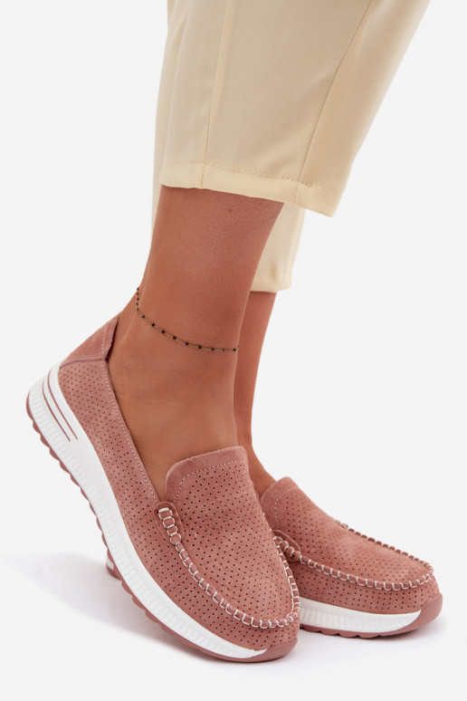 Mocassins en daim Féminin couleur rose Pevina