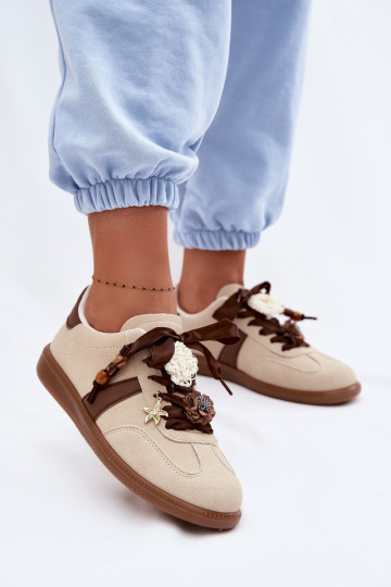 Chaussures modèle baskets Féminin avec de beaux détails beige Lelora 2