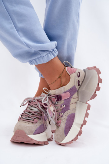 Peau en daim Chaussures modèle baskets Féminin GOE TT2N4026 Couleur violette 2