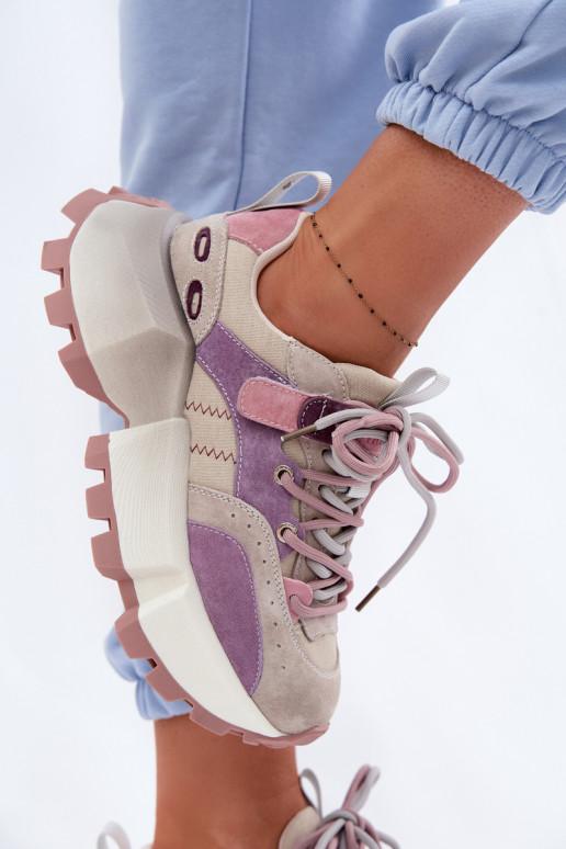 Peau en daim Chaussures modèle baskets Féminin GOE TT2N4026 Couleur violette