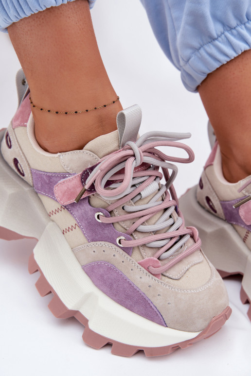 Peau en daim Chaussures modèle baskets Féminin GOE TT2N4026 Couleur violette