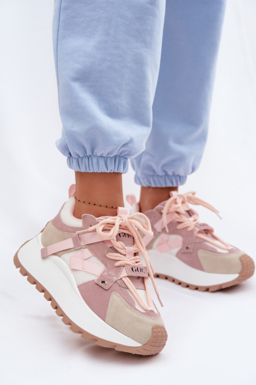 Chaussures modèle baskets avec une plateformeActivéturalnego en daimu GOE TT2N4022 couleur rose