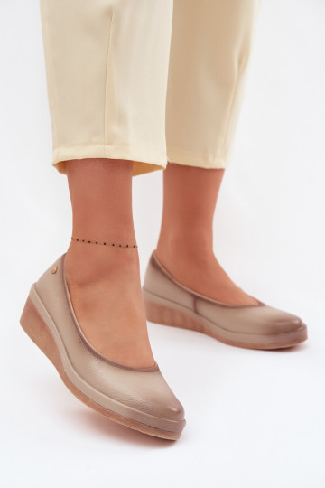 Chaussures en cuir couleur sable pour femmes avec plateforme Vinceza 39987 2