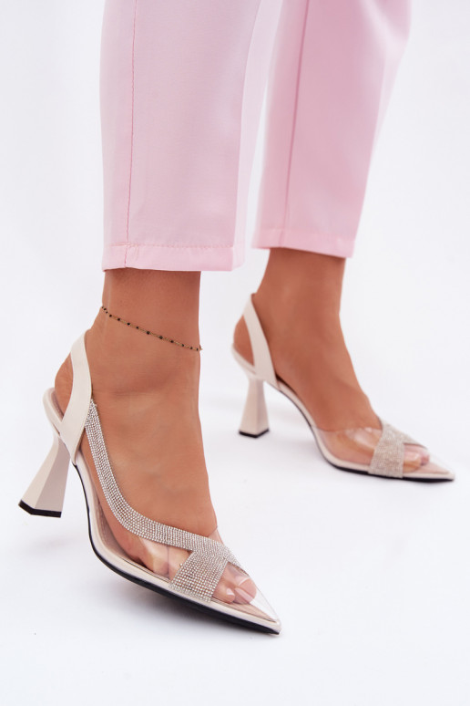 Voir à travers des sandales avec des yeux qui clignotent avec des talons Vinceza 62282 couleur ivoire