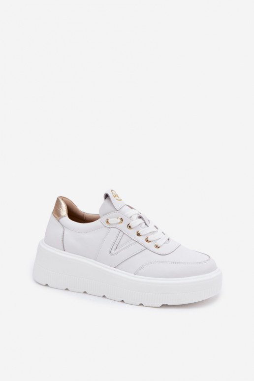 Baskets de sport en cuir femmes à plateforme Vinceza 39976 couleur blanche