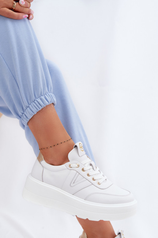 Baskets de sport en cuir femmes à plateforme Vinceza 39976 couleur blanche